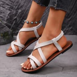 Women's Cross Strap Flat Roman Sandals Open Toe Ankle Wrap Comfortable Walking Shoes for Summer Beach Vacation Casual Daily Wear