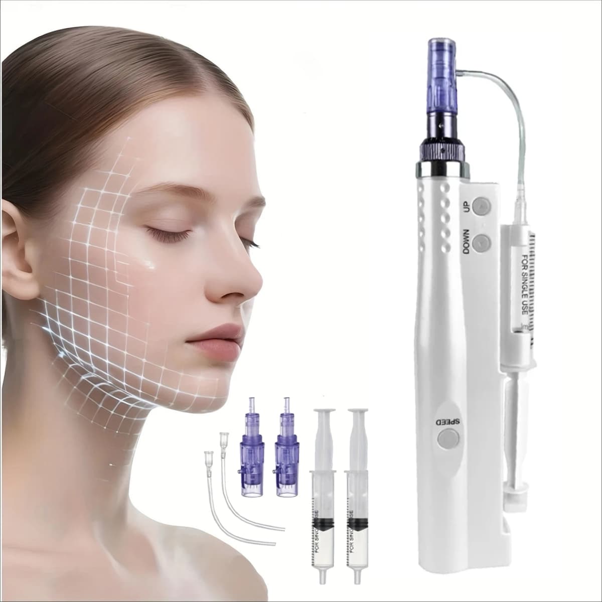 New Electric Microneedle 5 Speed Adjust Beauty Derma Pen Microneedling Skin Care Tool With 2Pcs Round Cartridge Needle 0.2mm