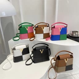 Chic V-Logo Mini Totes Bags Luxury Leather Crossbody Shoulder Bags Color-Block Handbag Purse Satchels Versatile Top-Handle Bags