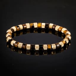 Natural Malachite Bead Bracelet for Men, 18K Gold Plated 304 Stainless Steel Mesh Beads, Handmade Elastic Stretch Bracelet