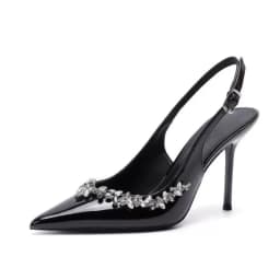 Designer Sandals Womens Shoes Thin Heel Pointed Rhinestones Single Shoes Patent Leather Bag Head Sandals Women's High Heels