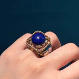 Women Vintage Square Red Blue Rhinestone Flower Rings Lapis Lazuli Gold Color High Quality Decoration Gifts For Mother's Day New