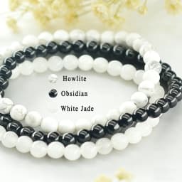 6mm White Jade Natural Stone Beads Bracelet for Women 3 Pcs/Set Howlite Obsidian Jewelry Set Minimalist Style Gift Bundle Sale