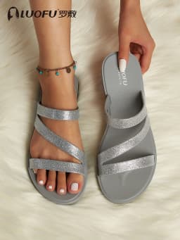 New Luofu Fashionable Summer Women's Slippers, Comfortable Rubber Midsole Outdoor Casual Sandals, Beach Shoes, Non-Slip Home Shoes, Outdoor Pvc Eco-Friendly Slippers, Non-Slip Sandals