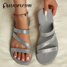 New Luofu Fashionable Summer Women's Slippers, Comfortable Rubber Midsole Outdoor Casual Sandals, Beach Shoes, Non-Slip Home Shoes, Outdoor Pvc Eco-Friendly Slippers, Non-Slip Sandals