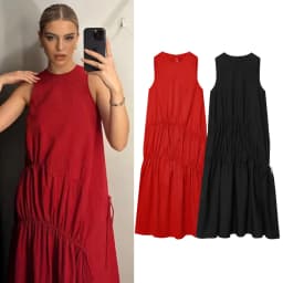 Women New Summer Sleeveless O-neck Long Dress Women's French Style Loose Vintage Bow Midi Dress Female Beach Dress Vestido
