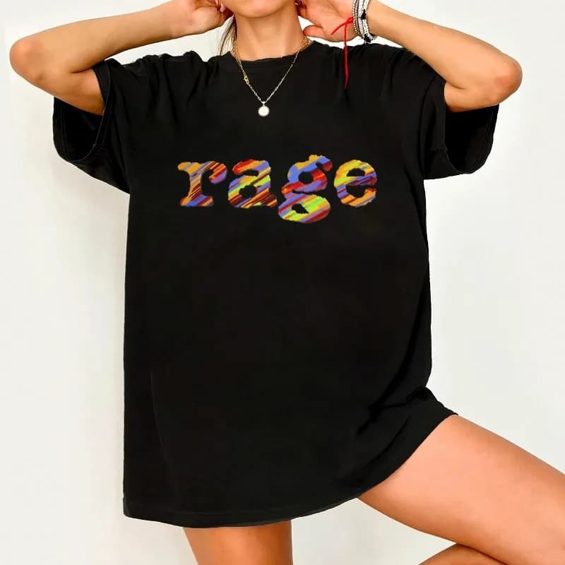 Y2K 90s Retro T Shirt with Rage Print & 90s Iconic Colors Women Men Cotton Tee Casual Summer Oversized O-Neck Novelty Streetwear