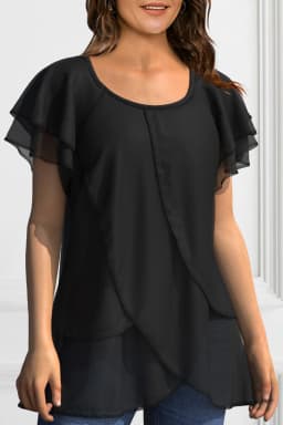 Women Plus Size Blouse Chiffon Short Sleeve Round Neck Elegant Irregular Hem Office Lady Summer Chiffon Blouse Tops