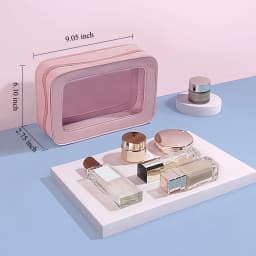 Clear and Waterproof Makeup Bag Portable Travel Cosmetic Case Organizer for Women Toiletry Pouch with Transparent Vinyl Windows