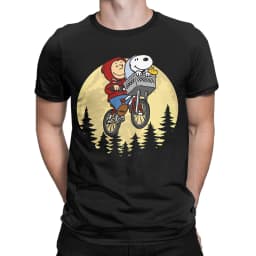 Snoopy Charlie Moonlit Cycling T Shirts for Men Women Cotton Vintage T-Shirt Round Neck Tee Shirt Short Sleeve Clothing