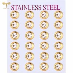 12 Pairs Surgical Stainless Steel Zircon Stud Earrings Pack Round Star Heart Flower Hexagon Triangle Fashion Jewelry Wholesale