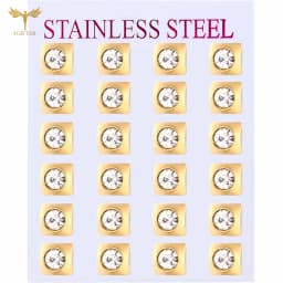 12 Pairs Surgical Stainless Steel Zircon Stud Earrings Pack Round Star Heart Flower Hexagon Triangle Fashion Jewelry Wholesale