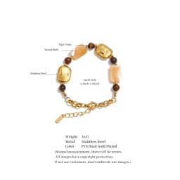 Yhpup Stainless Steel Natural Shell Tiger Stone Chain Handmade Bracelet Bangle Recommend Handmade Exquisite Charming Jewelry