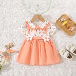 Small Floral Short Sleeved Baby Girl Dress, Summer New Fake Two-Piece Children'S Clothing (6-24 Months)