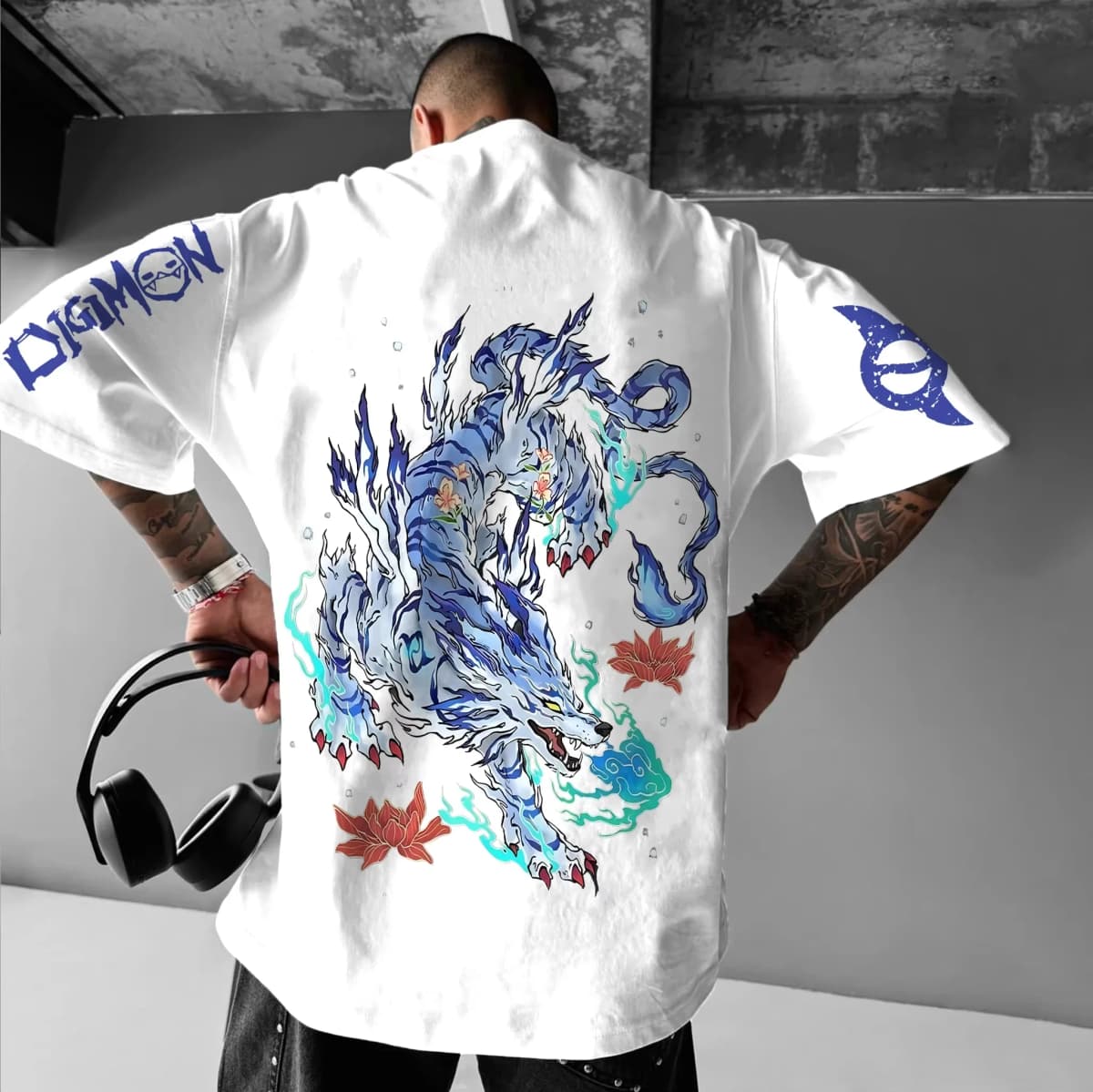 2026 New Anime Digimon Garurumon Printed T-Shirt Men's and Women's Fashion Breathable T-Shirt Men's Tops