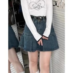 Vintage Wash Blue Denim Skirt Shorts for Women High Waist A-Line Slim Fit Korean Summer Fashion Mini Jeans Ruffle Skir