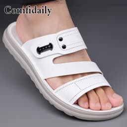 Men's Summer Fashion Sandals Simple Beach Shoes Soft Anti-Slip Flat Slippers for Casual Comfortable Footwear-9010