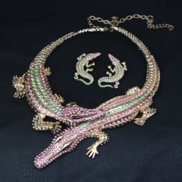 Retro crocodile diamond-encrusted personalized necklace and earrings set for women's wedding gowns, banquet accessories