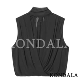 KONDALA Elegant Pleated Balloon Tank Tops Women's Trendy Cross-Pleated Sleeveless Tops 2026 Spring Summer Fashion Semi-See Tops