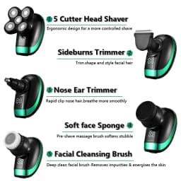 Tinsol 5 in 1 Men's Rechargeable Electric Shaver 5 Floating Head Beard, Nose and Whisker Trimmers 4D Skinhead Shaver Groomer