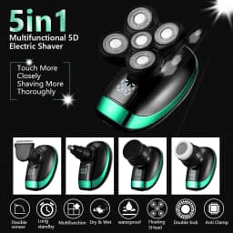Tinsol 5 in 1 Men's Rechargeable Electric Shaver 5 Floating Head Beard, Nose and Whisker Trimmers 4D Skinhead Shaver Groomer