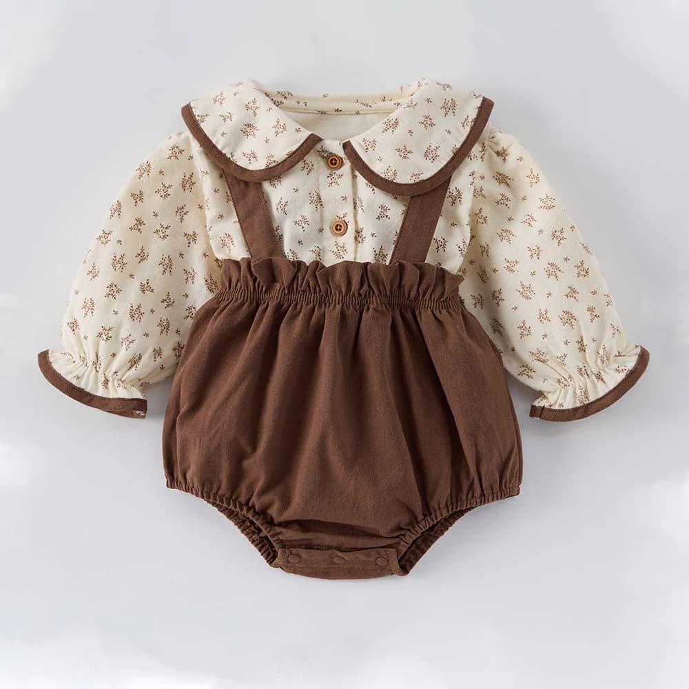 New Baby Korean-Style Stylish Outfit Set-Baby Doll Shirt with Floral Pattern, Back Strap Bag, Diaper Set, Complete Two-Piece Set