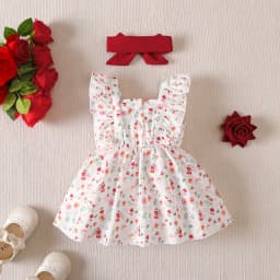 0-24 Months Baby Girl Bress with Small Floral Ruffle Edge Sleeveless Dress+Headband 2Pcs/Set Cute Baby Girl Summer Dress