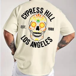 Los Angeles 1988 Sugar Skull Pattern Men's Pure Cotton T-shirt Hip Hop Street Top