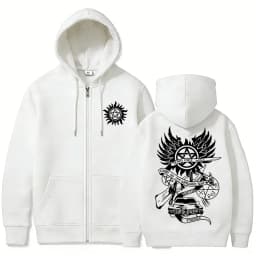 Supernatural Merch Zipper Hoodie Men Women Gothic Rock Oversized Zip Up Jacket Male Casual Retro Fleece Cotton Zip Up Sweatshirt