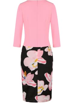Womens Elegant Floral Print Patchwork Faux Work Office Knee Length 2/3 Sleeve Business Casual Party Pencil Bodycon Sheath Dress