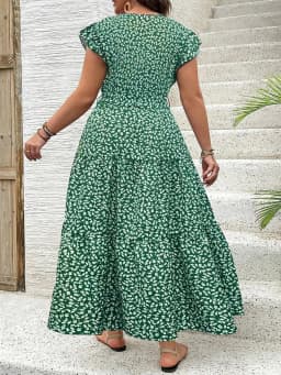 Plus Size Floral Print V Neck Dress, Casual Fashion Dress for Daily Outdoor Wear, Women Plus Clothing for All Seasons