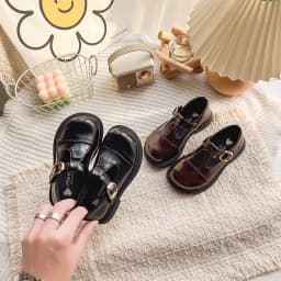 Spring Girl's Leather Shoes Sewing Hook-loop Daily Chic Kid's Flat Shoe Black Brown Anti-slip Glossy School Children Shoes 7-12Y