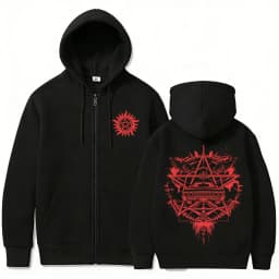 Supernatural Graphic Zipper Hoodie Men Women Casual Retro Fleece Cotton Zip Up Jacket Unisex Cosplay Oversized Zip Up Sweatshirt
