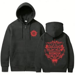 Supernatural Graphic Zipper Hoodie Men Women Casual Retro Fleece Cotton Zip Up Jacket Unisex Cosplay Oversized Zip Up Sweatshirt