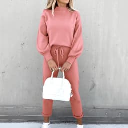Women's High Collar Sweater Pure Color Trousers 2-Piece Set Casual Autumn Winter Fashion Ensemble