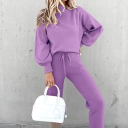 Women's High Collar Sweater Pure Color Trousers 2-Piece Set Casual Autumn Winter Fashion Ensemble