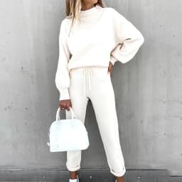 Women's High Collar Sweater Pure Color Trousers 2-Piece Set Casual Autumn Winter Fashion Ensemble