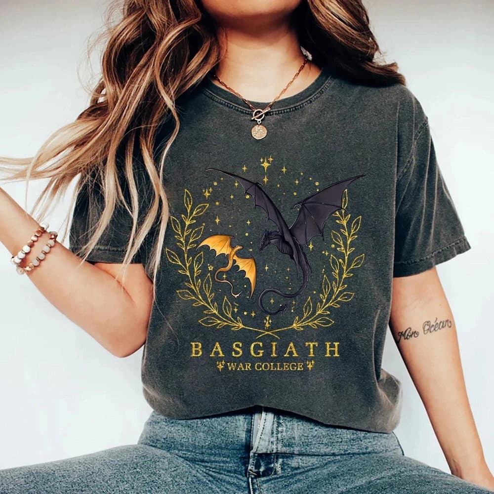Basgiath War College Shirt: Fourth Wing Inspired Dragon Tee Clothing Graphic Short Sleeve Shirt Men Women for Spring and Summer