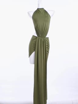 Kliou Side Hollow Design Dress Woman Bandage Halter Backless Sleeveless Irregular High Splits Robe Vacation Elegant Long Bodycon