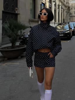 HH Polka Dot Shorts Sets For Women 2026 Trend Outfits Long Sleeve Zipper Turtleneck Jacket Coat Spring Woman Elegant 2 Piece Set