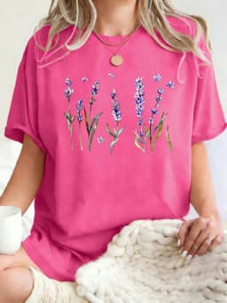 Fresh Lavender Flowers Printed Womens T-Shirt Hip Hop Crewneck Clothes Breathable Cotton T Shirt Oversized Summer Streetwear