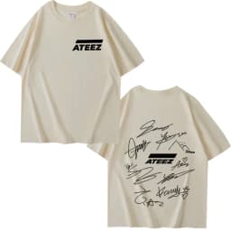 ATEEZ World Tour with Band Member Signatures & Geometric Back Print T Shirt Men Women Summer Unisex Tops Ladies Clothes T-shirts