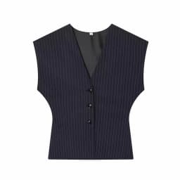 Women Fashion 2-Piece Set Single-breasted Sleeveless V-Neck Pinstripe Vest+Summer Pleated Loose Pocket Belt Zipper Pants