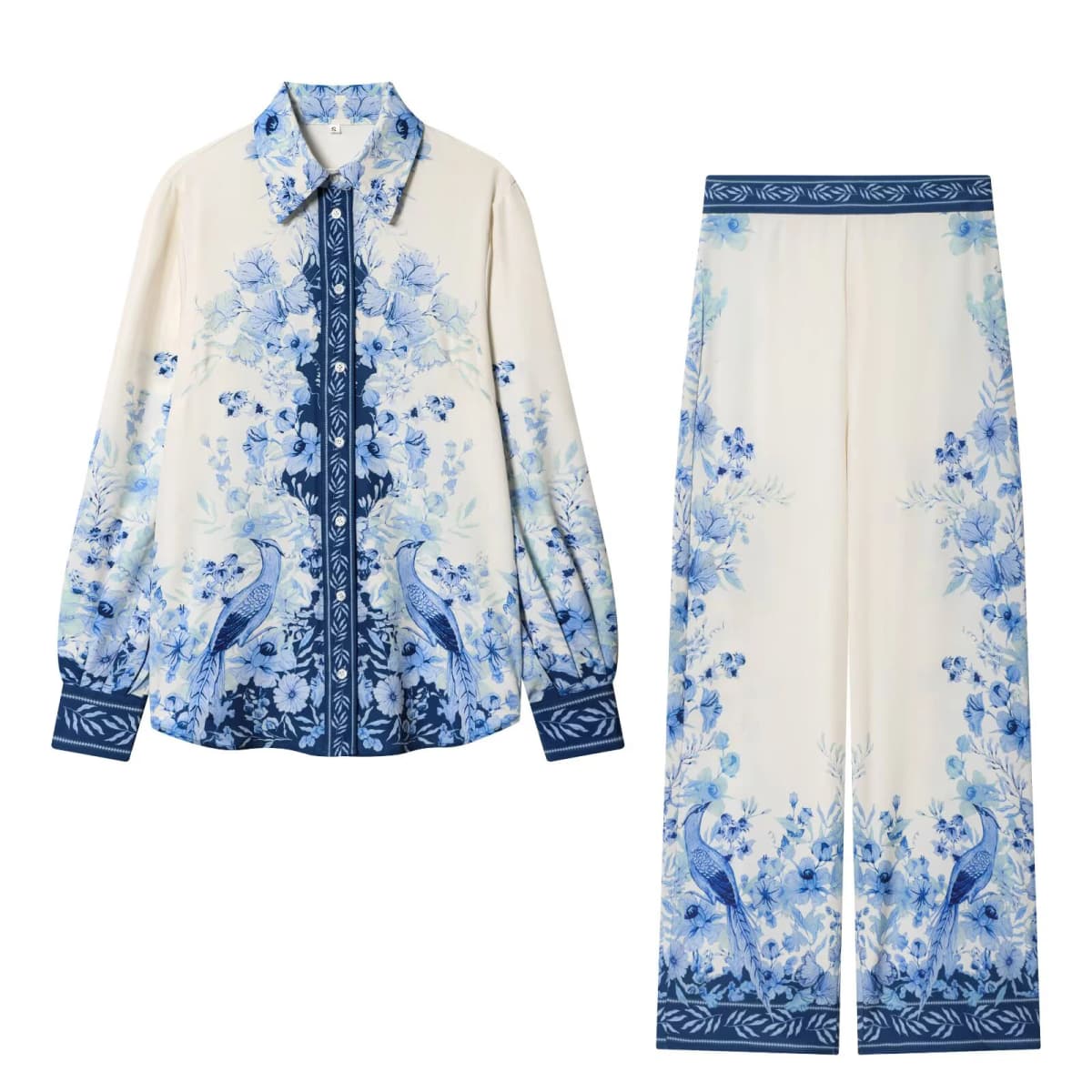 Women's 2026 new spring outfit with European and American style fashionable and simple printed Lyocell shirt and pants set