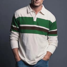 Men's Long Sleeve Rugby Polo Shirt – Preppy Stripe Collared Top for Campus Style, Casual Gatherings & Daily Wear