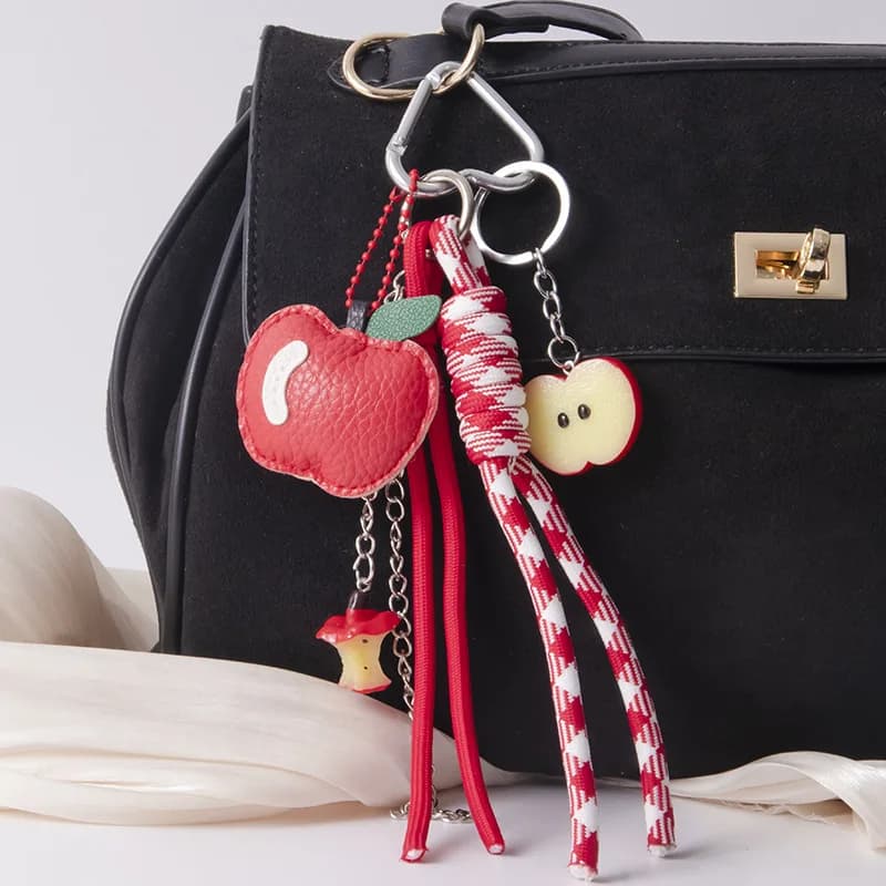 1 Piece Leather Apple Backpack Pendant DIY Decoration Creative Weaving Rope Fruit Keychain Bag Mobile Phone Car Accessories