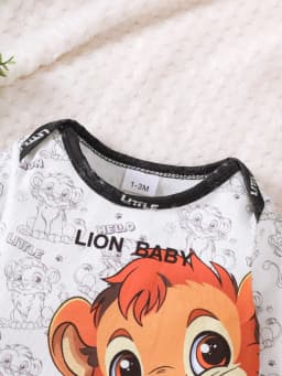 3Pcs Baby Boy Set Round Neck Lion Full Print Bodysuit+Pants Set Suitable for 0-18 Months Newborns Baby Boys Spring Autumn Set