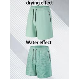 Men's Quick Dry Water Activated Color Changing Shorts Casual Beach Swim Trunks with Zipper Pockets Lightweight Breathable Runnin