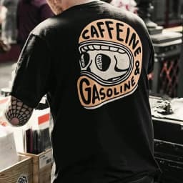 Caffeine Gasoline Skull Men Cotton TShirt Vintage Streetwear Retro Graphic Tee Hipster Biker Casual Style