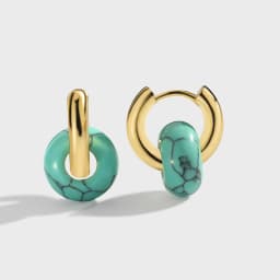 Natural Stone Malacite Quartz Tiger Eye Stone Donut Shape Stainless Steel Hoop Earrings Women Fashion Pierced Dangle Earring